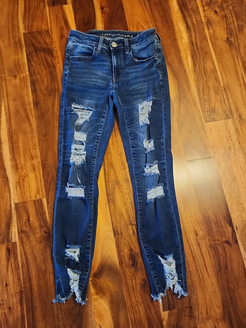 American Eagle Outfitters Women's Ripped Skinny Jeans - Dark Blue